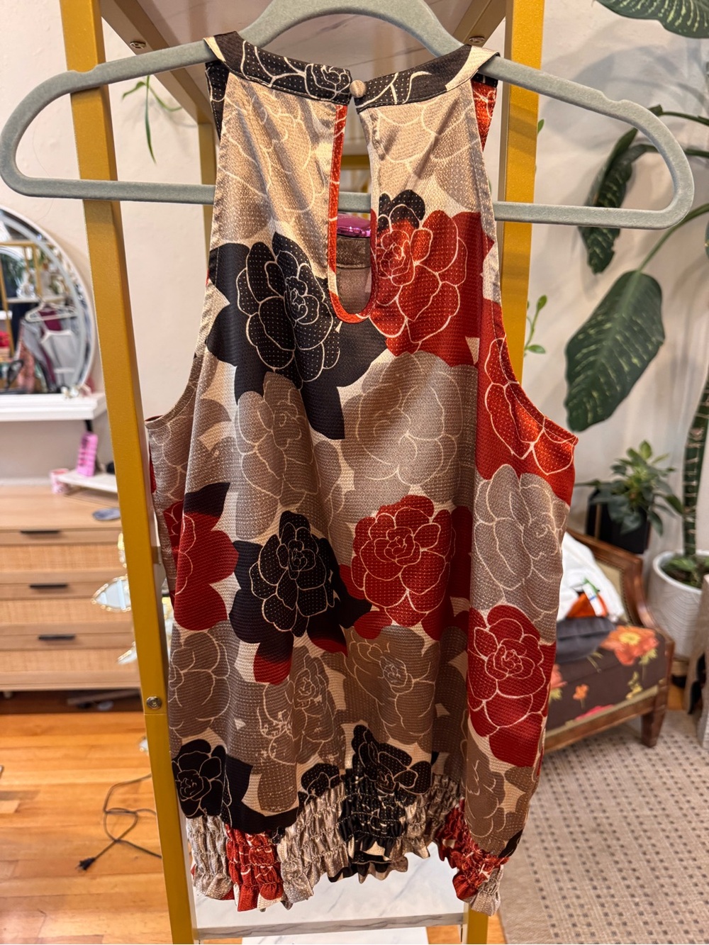 The Limited Floral Ruffle Tank Skirt - Red, Brown & Black - Picture 2 of 4